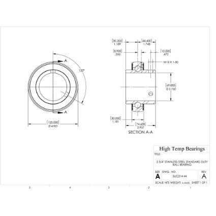Picture of 2-3/4" Stainless Mounted Set Screw Bearing Insert