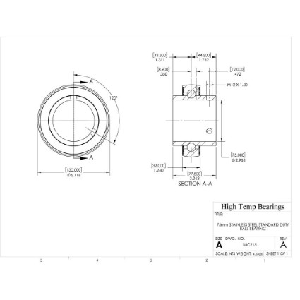 Picture of 75mm Stainless Mounted Set Screw Bearing Insert