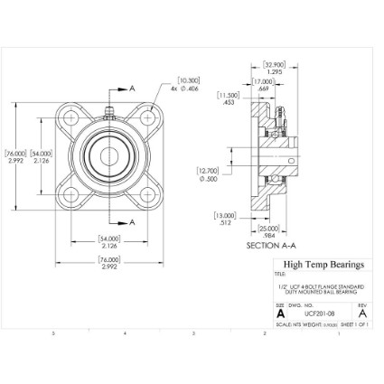 Picture of 1/2" 201 Set Screw Mounted 4 Bolt Flange Bearing