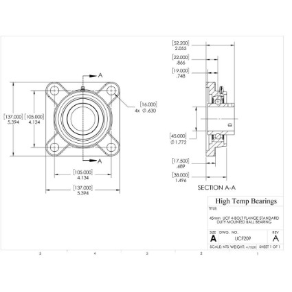 Picture of 45mm Set Screw Mounted 4 Bolt Flange Bearing