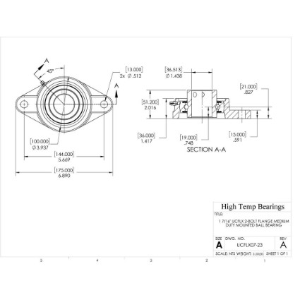 Picture of 1-7/16" Medium Duty Mounted 2 Bolt Flange Bearing