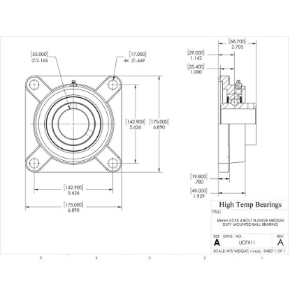 Picture of 55mm Medium Duty Mounted 4 Bolt Flange Bearing