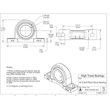 Picture of 3-1/4" 500 °F PTFE Pillow Block Bearing