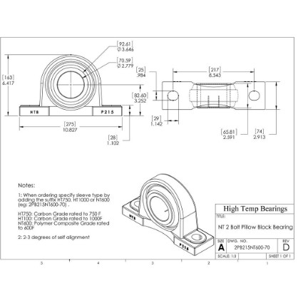 Picture of 70mm 500 °F PTFE Pillow Block Bearing