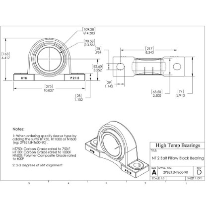 Picture of 90mm 500 °F PTFE Pillow Block Bearing