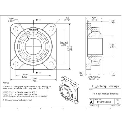 Picture of 70mm 500 °F PTFE 4 Bolt Flange Bearing