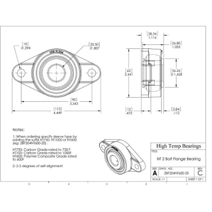 Picture of 20mm 500 °F PTFE 2 Bolt Flange Bearing