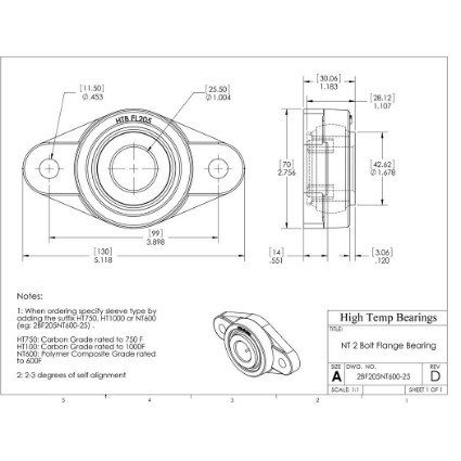 Picture of 25mm 500 °F PTFE 2 Bolt Flange Bearing