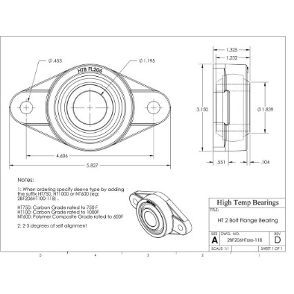Picture of 1-3/16" 1000 °F Carbon 2 Bolt Flange Bearing