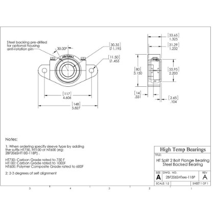Picture of 1-3/16" Split 2 Bolt Flange Mounted 1000 °F Carbon Bearing