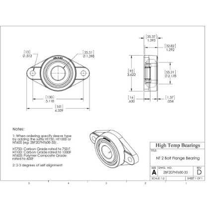 Picture of 35mm 500 °F PTFE 2 Bolt Flange Bearing