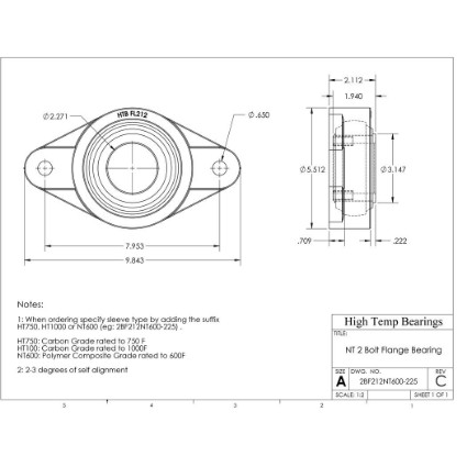 Picture of 2-1/4" 500 °F PTFE 2 Bolt Flange Bearing