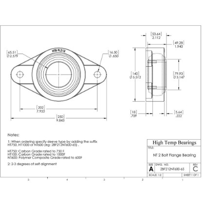 Picture of 65mm 500 °F PTFE 2 Bolt Flange Bearing