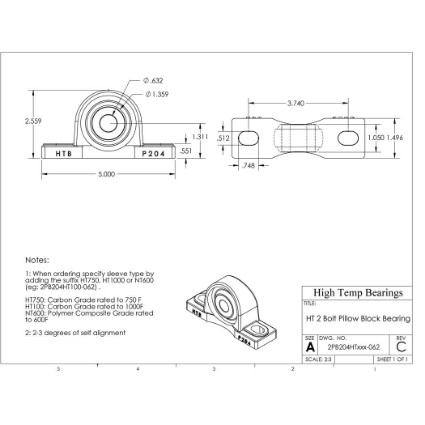 Picture of 5/8" 750 °F Carbon Pillow Block Bearing