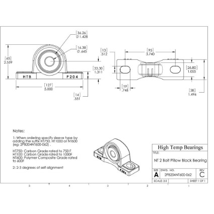 Picture of 5/8" 500 °F PTFE Pillow Block Bearing