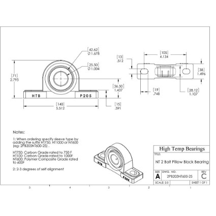 Picture of 25mm 500 °F PTFE Pillow Block Bearing