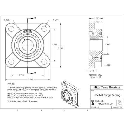 Picture of 15/16" 1000 °F Carbon 4 Bolt Flange Bearing