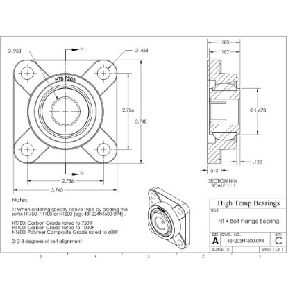 Picture of 15/16" 500 °F PTFE 4 Bolt Flange Bearing