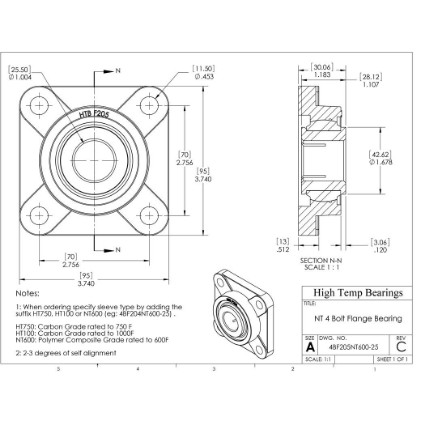 Picture of 25mm 500 °F PTFE 4 Bolt Flange Bearing