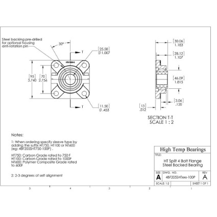 Picture of 1" Split 4 Bolt Flange Mounted 1000 °F Carbon Bearing
