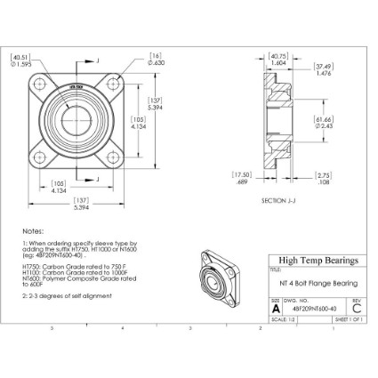 Picture of 40mm 500 °F PTFE 4 Bolt Flange Bearing