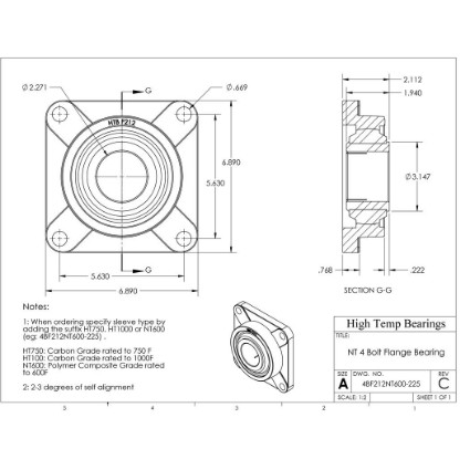 Picture of 2-1/4" 500 °F PTFE 4 Bolt Flange Bearing