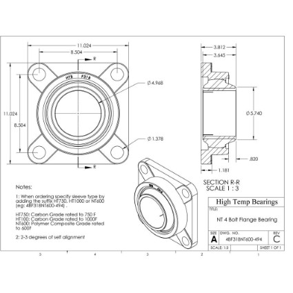 Picture of 4-15/16" 500 °F PTFE 4 Bolt Flange Bearing