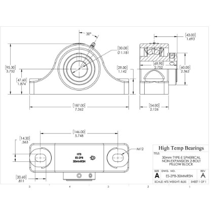 Picture of 30mm Type E Non Expansion 2 Bolt Pillow Block Heavy Duty Bearing