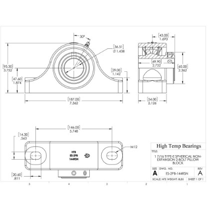 Picture of 1-7/16" Type E Non Expansion 2 Bolt Pillow Block Heavy Duty Bearing
