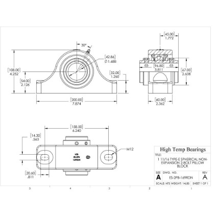 Picture of 1-11/16" Type E Double Locking Non-Expansion 2 Bolt Pillow Block Heavy Duty Bearing