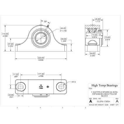 Picture of 1-3/4" Type E Non Expansion 2 Bolt Pillow Block Heavy Duty Bearing