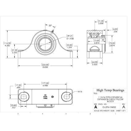 Picture of 1-15/16" Type E Expansion 2 Bolt Pillow Block Heavy Duty Bearing