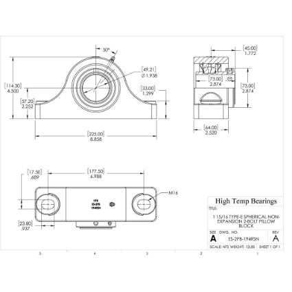 Picture of 1-15/16" Type E Non Expansion 2 Bolt Pillow Block Heavy Duty Bearing