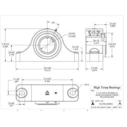 Picture of 2-1/2" Type E Non Expansion 2 Bolt Pillow Block Heavy Duty Bearing