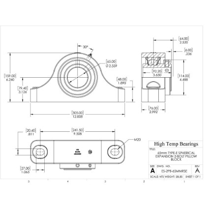 Picture of 65mm Type E Expansion 2 Bolt Pillow Block Heavy Duty Bearing
