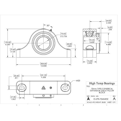 Picture of 70mm Type E Expansion 2 Bolt Pillow Block Heavy Duty Bearing