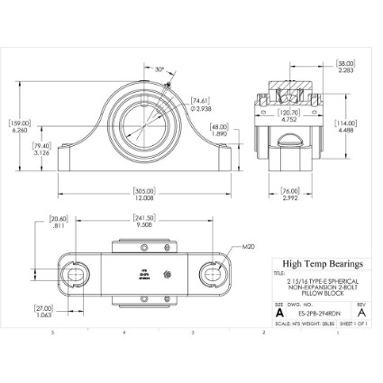 Picture of 2-15/16" Type E Double Locking Non-Expansion 2 Bolt Pillow Block Heavy Duty Bearing