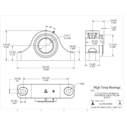 Picture of 2-15/16" Type E Expansion 2 Bolt Pillow Block Heavy Duty Bearing