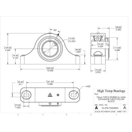 Picture of 75mm Type E Non Expansion 2 Bolt Pillow Block Heavy Duty Bearing
