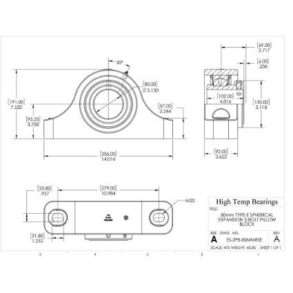 Picture of 80mm Type E Expansion 2 Bolt Pillow Block Heavy Duty Bearing