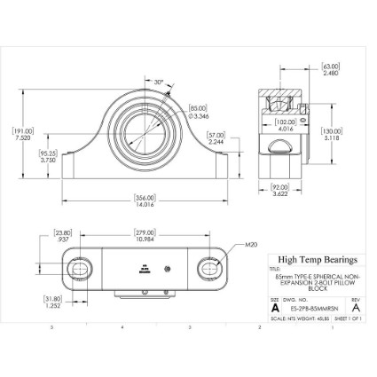 Picture of 85mm Type E Non Expansion 2 Bolt Pillow Block Heavy Duty Bearing