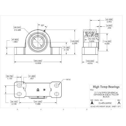 Picture of 2-11/16" Type E Expansion 4 Bolt Pillow Block Heavy Duty Bearing