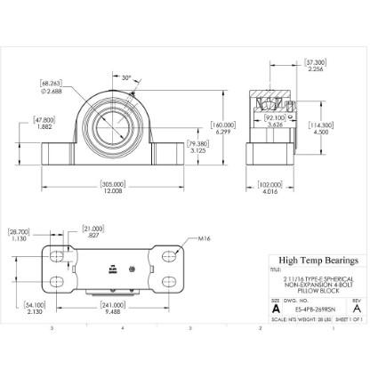 Picture of 2-11/16" Type E Non Expansion 4 Bolt Pillow Block Heavy Duty Bearing