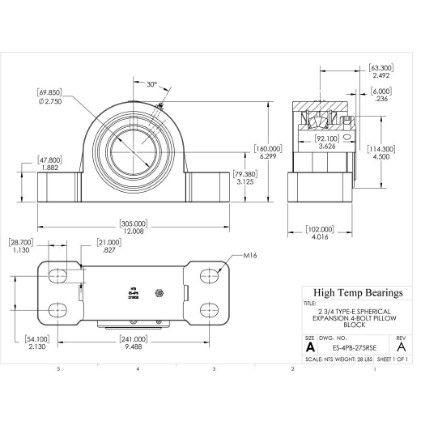 Picture of 2-3/4" Type E Expansion 4 Bolt Pillow Block Heavy Duty Bearing