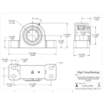 Picture of 2-3/4" Type E Non Expansion 4 Bolt Pillow Block Heavy Duty Bearing