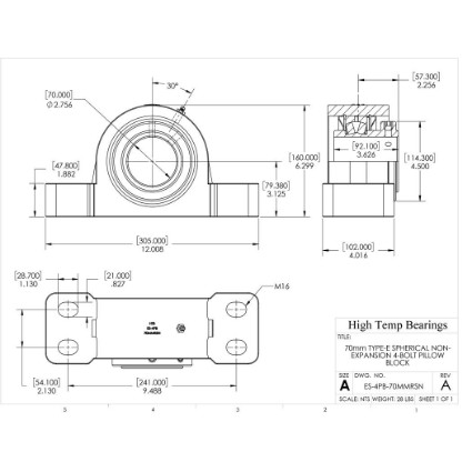 Picture of 70mm Type E Non Expansion 4 Bolt Pillow Block Heavy Duty Bearing