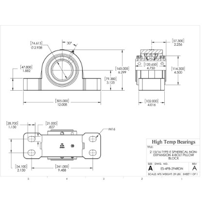 Picture of 2-15/16" Type E Double Locking Non-Expansion 4 Bolt Pillow Block Heavy Duty Bearing