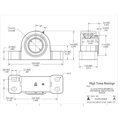 Picture of 2-15/16" Type E Expansion 4 Bolt Pillow Block Heavy Duty Bearing