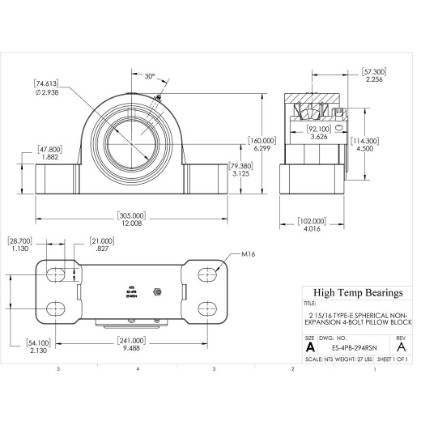 Picture of 2-15/16" Type E Non Expansion 4 Bolt Pillow Block Heavy Duty Bearing
