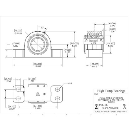 Picture of 75mm Type E Double Locking Expansion 4 Bolt Pillow Block Heavy Duty Bearing